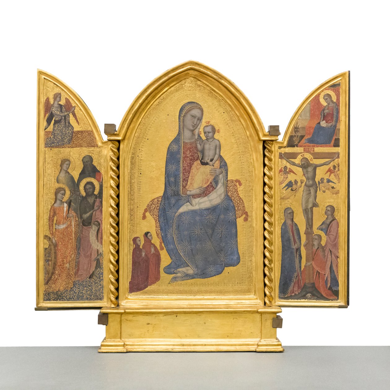 Madonna és gyermek; Angyali Üdvözlet; Keresztre feszítés és szentek, 1380 körül (panel) alkotó: Jacopo di Cione