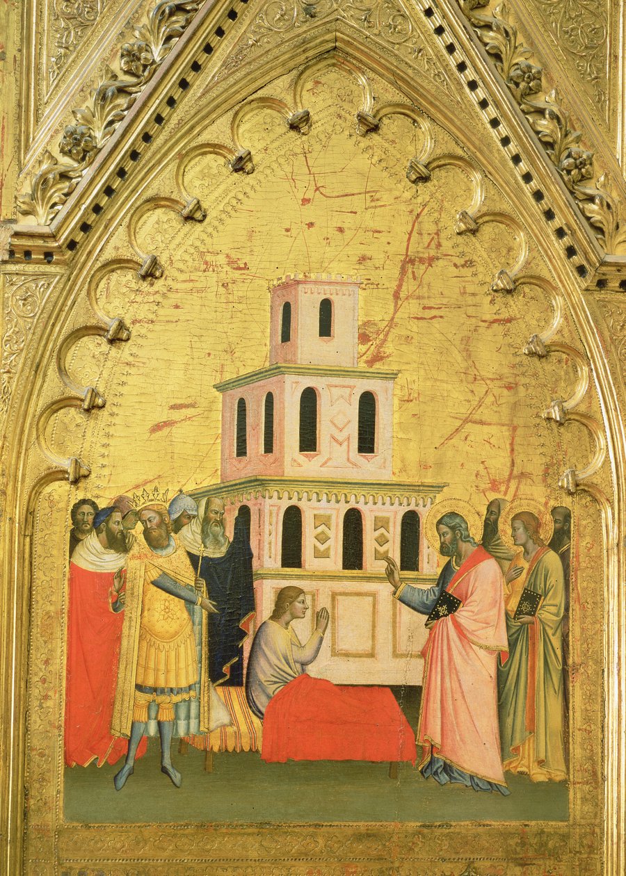 Szent Máté egy fiatalembert feltámaszt a halálból, Szent Máté oltárképéből és jelenetek az életéből, 1367-70 körül (tempera a panelen) alkotó: Jacopo di Cione