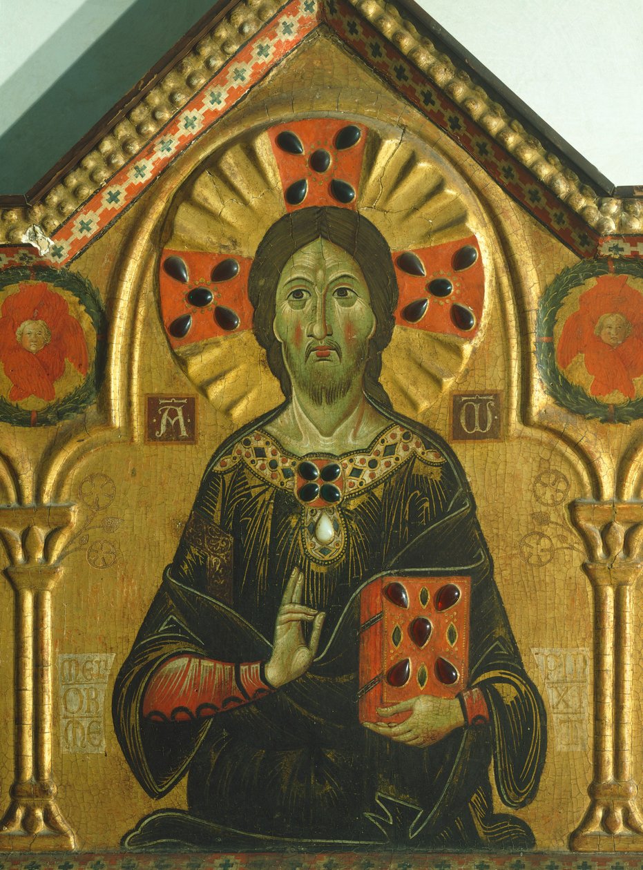 Megváltó, részlet a Megváltó Madonnával és három szenttel című művéből, Meliore Toscano vagy Meliore di Jacopo (kb. 1255-1285), tempera és arany a panelen, 85x210 cm alkotó: Jacopo di Meliore