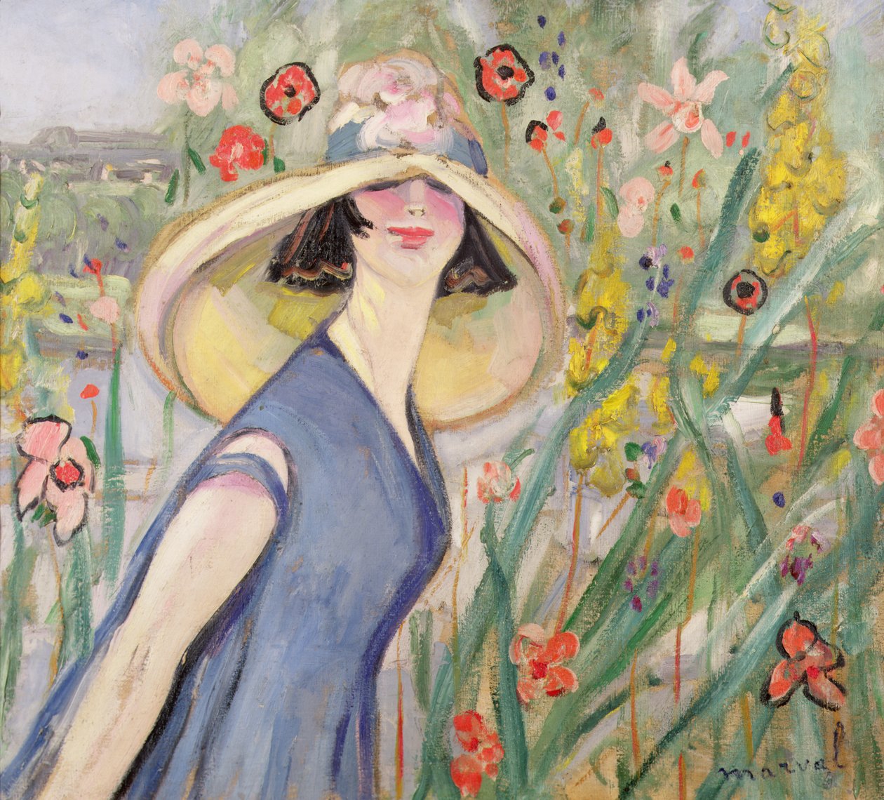 Nő kerek kalapban (olaj, vászon) alkotó: Jacqueline Marval