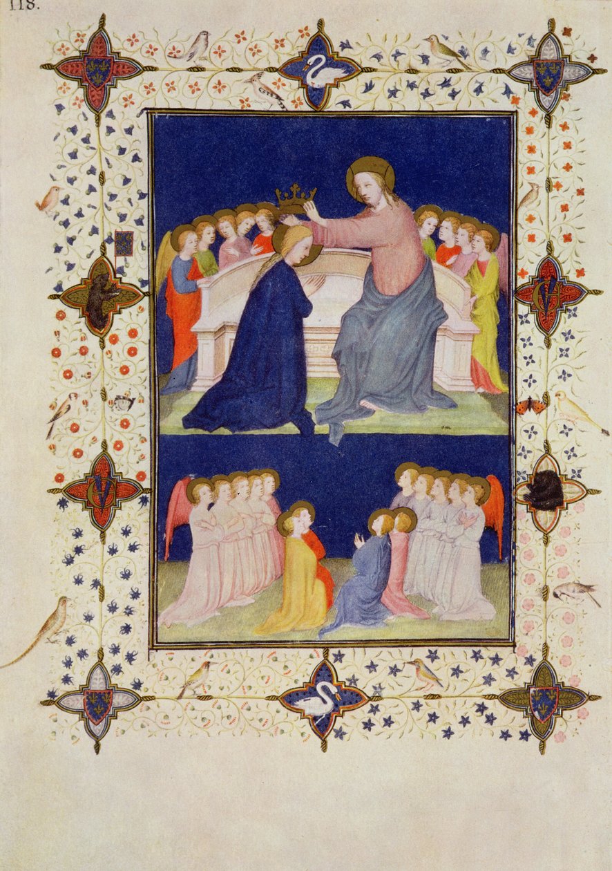 MS 11060-11061 Notre Dame órái: Compline, A Szűz koronázása, a „Tres Riches Heures du Duc de Berry” alkotó: Jacquemart de Hesdin