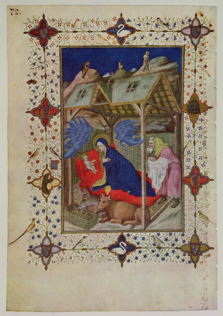 MS 11060-11061 Notre-Dame-i órák: Prime, Krisztus születése, a "Tres Riches Heures du Duc de Berry" című kötetből (259702 a részletekért) alkotó: Jacquemart de Hesdin