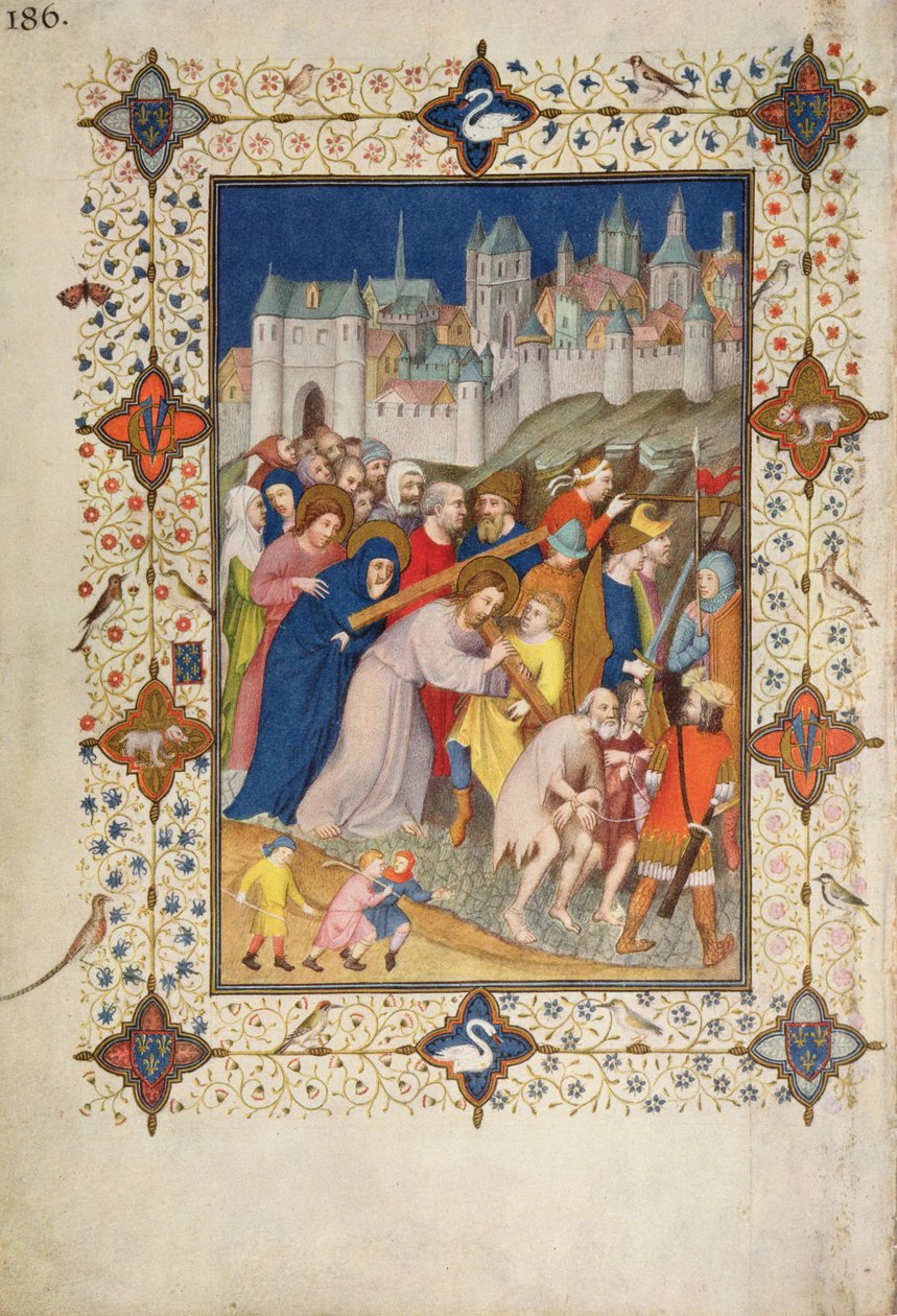 MS 11060-11061 Kereszt órái: Sexte, Krisztus, aki a keresztet hordozza, a "Tres Riches Heures duc de Berry"-ből alkotó: Jacquemart de Hesdin