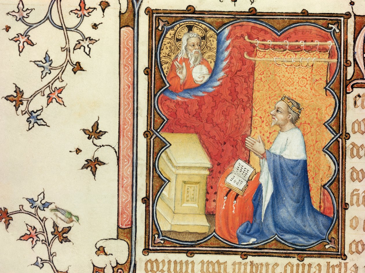 Ms Lat 18014 Jean de France (1340-1416) Berry hercege imádkozik az örök atya előtt, Les Petites Heures de Duc de Berry, 1385-90 körül alkotó: Jacquemart de Hesdin
