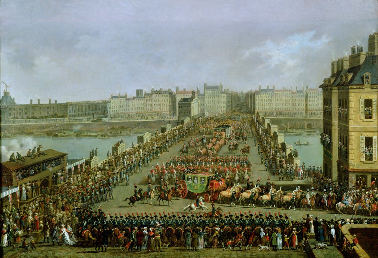 A császári körmenet visszatér a Notre Dame-ba az 1804. december 2-i szent szertartásra, átkel a Pont-Neuf-on alkotó: Jacques Bertaux