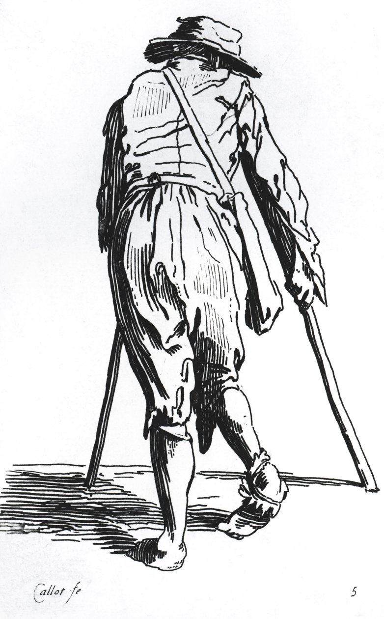 Koldus a mankóján, hátulról alkotó: Jacques Callot