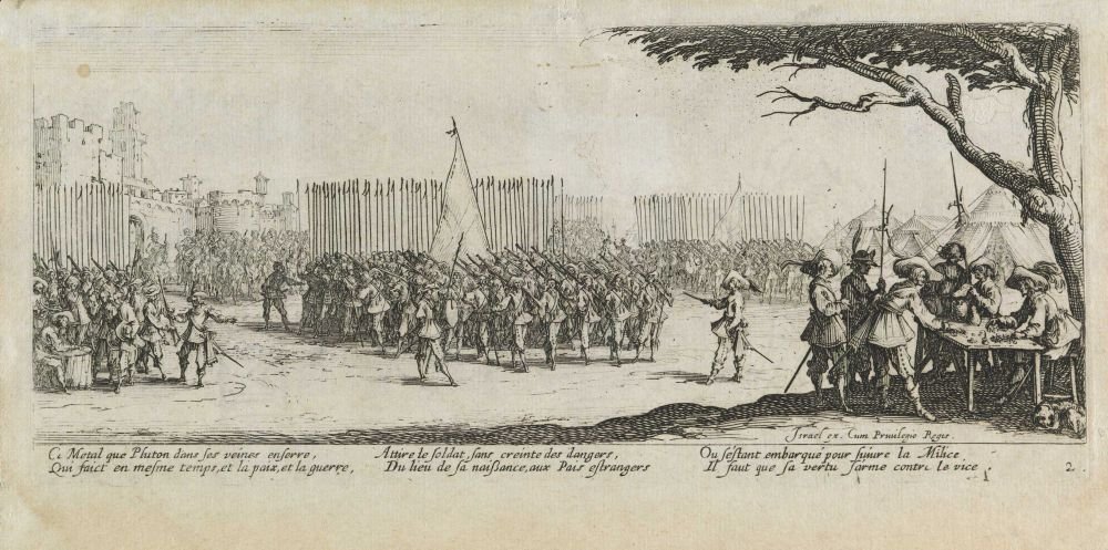 A csapat toborzása Les miseres et les mal-heures de la guerre, pl. 2 alkotó: Jacques Callot