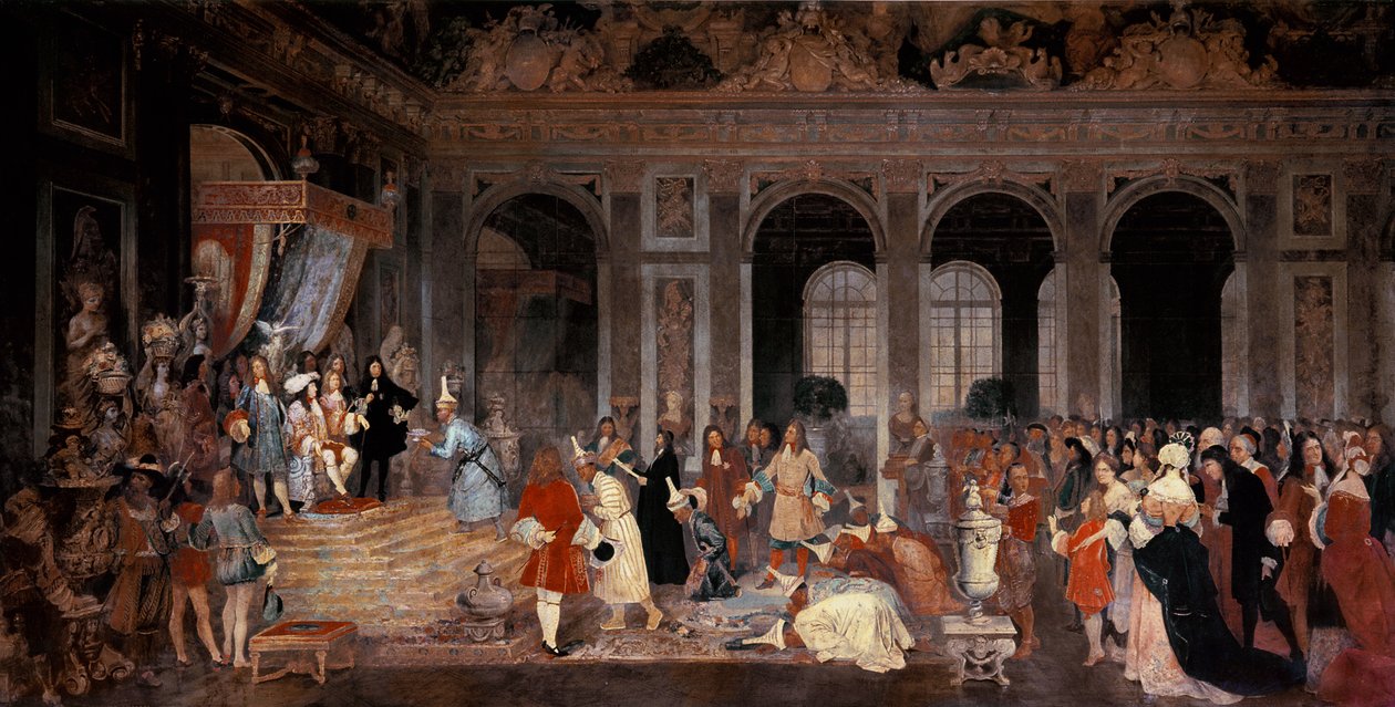 XIV. Lajos Sziám nagyköveteinek fogadása Versailles-ban, 1865-67 körül alkotó: Jacques Edmond Leman