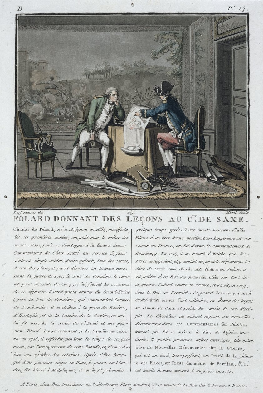 Charles, Chevalier de Folard (1699-1751) utasítja Szászország grófját (1696-1750), vésette Jean Baptiste Morret (fl.1790-1820), 1790 alkotó: Jacques Francois Joseph Swebach