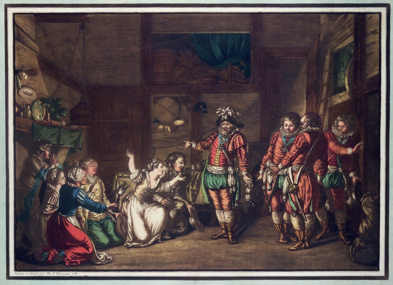 Armand de Gontault, Baron de Biron (1524-92) halála, metszette Jean Baptiste Morret (1790-1820), 1792 (színes litográfia). alkotó: Jacques Francois Joseph Swebach