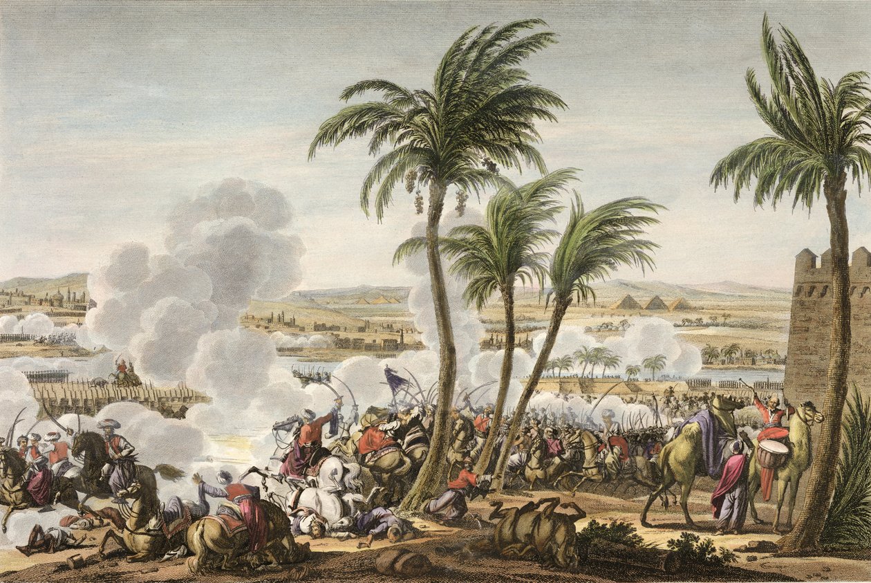 A piramisok csatája, 3 Thermidor, 6. év (1798. július 21.), vésette: Louis Francois Couche (1782-1849) (akvatinta) alkotó: Jacques Francois Joseph Swebach