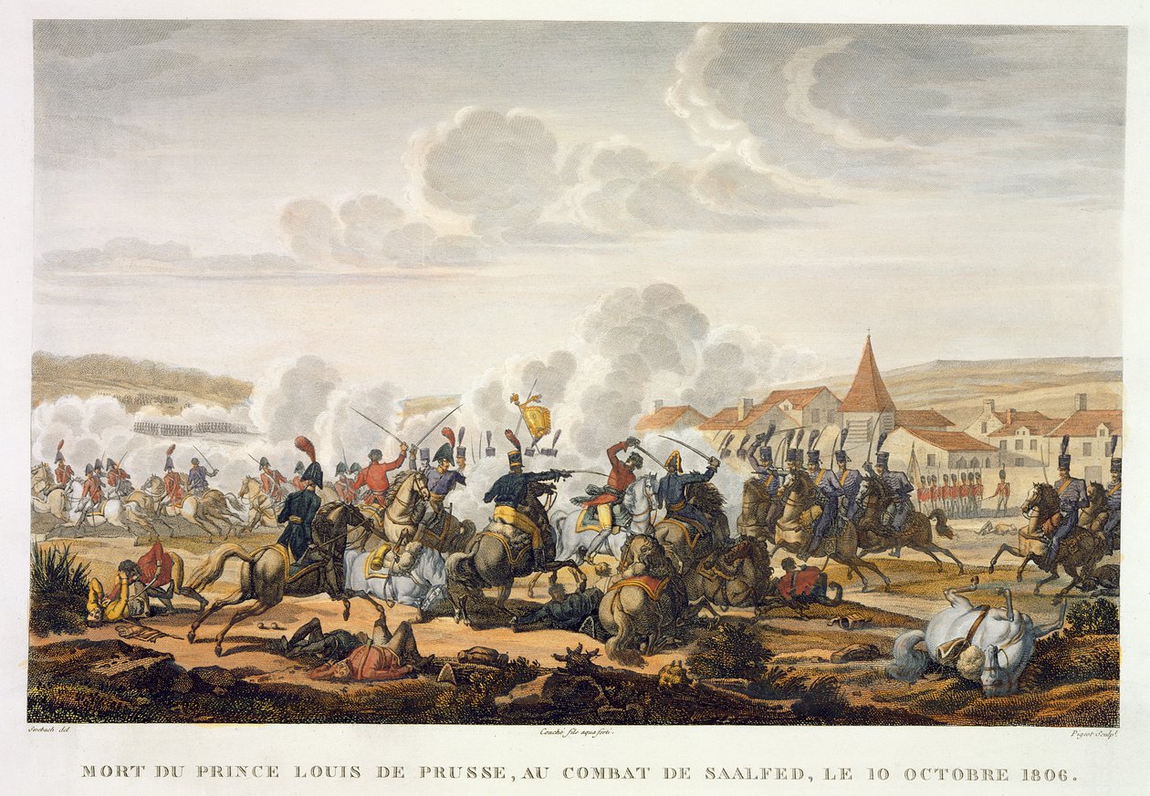 Ludwig porosz herceg halála a saalfedi csatában, 1806. október 10., vésette: Louis Francois Couche (1782-1849) (akvatinta) alkotó: Jacques Francois Joseph Swebach