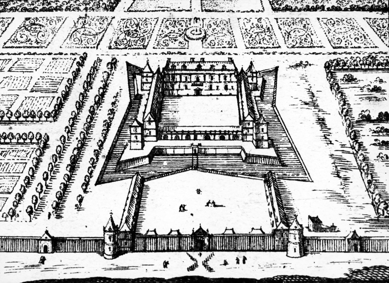 Kilátás a versailles-i királyi vadászkastélyról, ahogyan az 1620-as évek végén és 1630-as években volt, XIII. Lajos király számára, 1652 alkotó: Jacques Gomboust