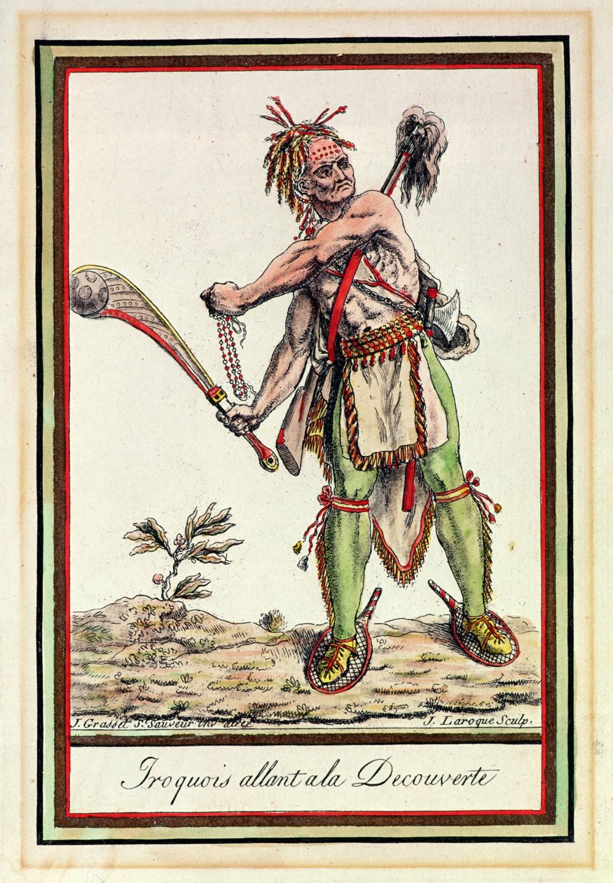 Az irokézek expedícióra indulnak, metszet: J. Laroque alkotó: Jacques Grasset de Saint Sauveur