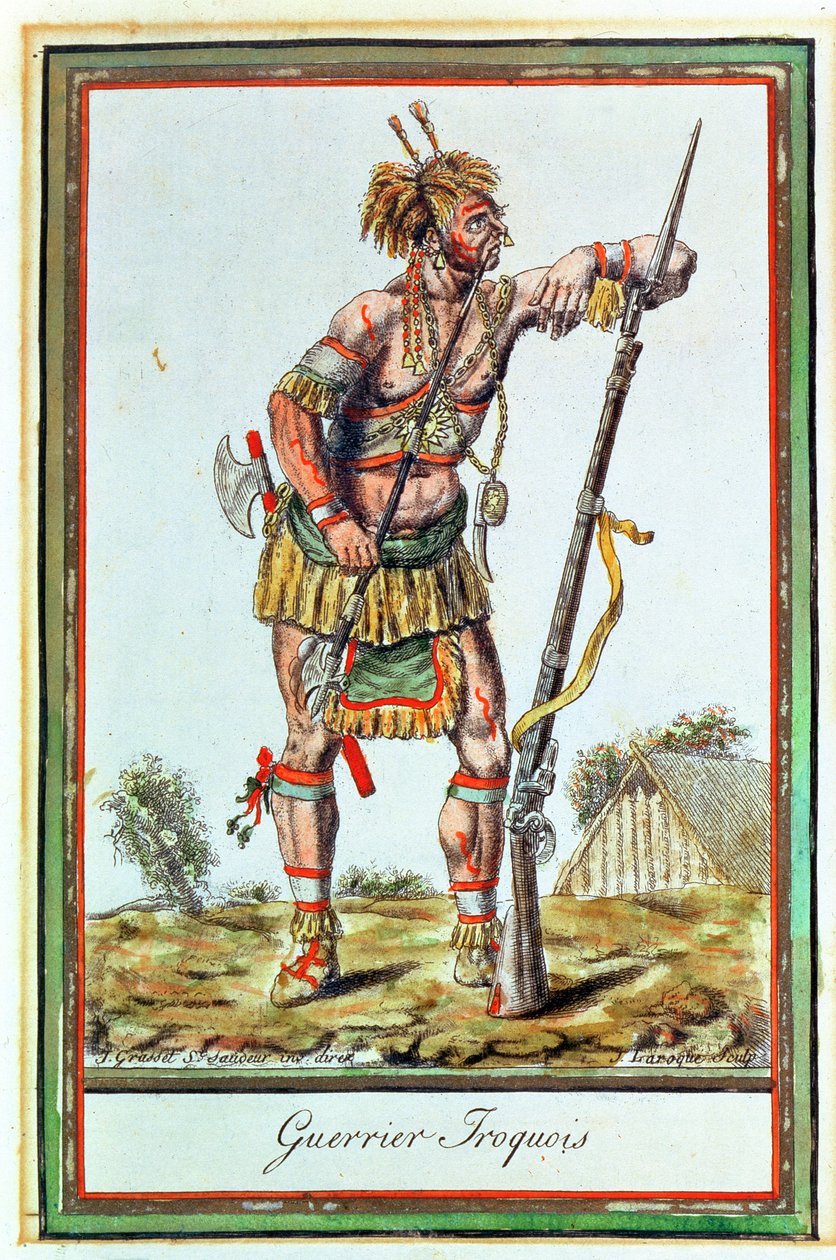 Iroquois Warrior, az „Encyclopedie des Voyages”-ből, J. Laroque metszete, 1796 alkotó: Jacques Grasset de Saint Sauveur