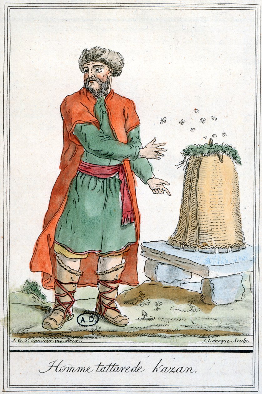 Kazany tatár férfi méhkassal, az „Encyclopedie des Voyages”-ből, J. Laroque metszete, 1796 alkotó: Jacques Grasset de Saint Sauveur