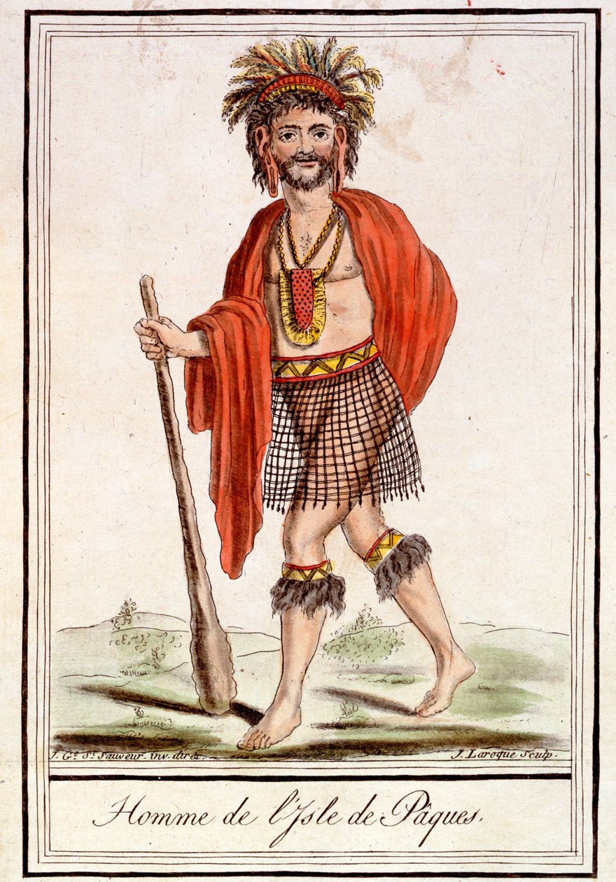 Egy férfi a Húsvét-szigetről, az "Encyclopedie des Voyages"-ból, metszet J. Laroque, 1796. alkotó: Jacques Grasset de Saint Sauveur