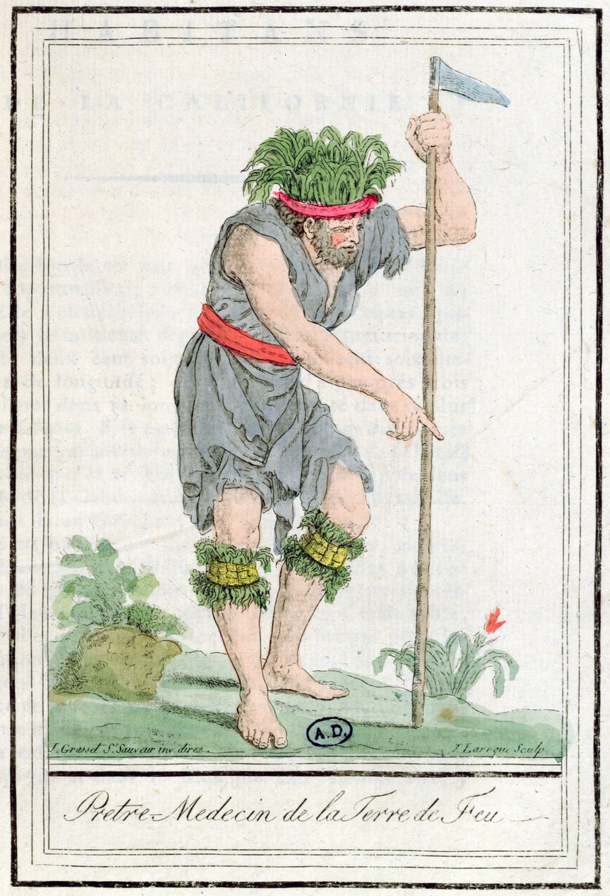 Egy papdoktor Terra del Fuegoból, Lareque metszete, 1796 alkotó: Jacques Grasset de Saint Sauveur