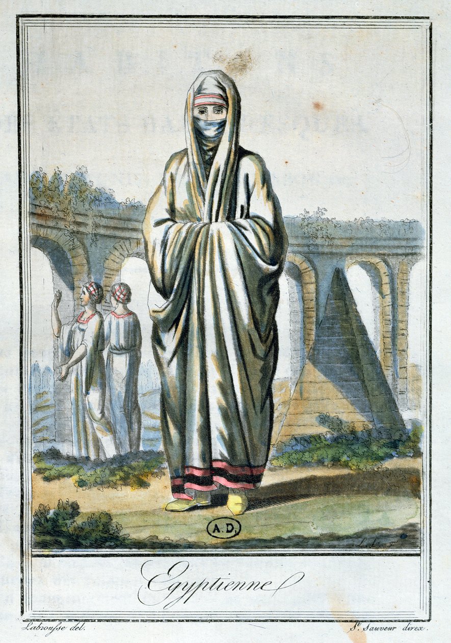 Csádort viselő egyiptomi nő, illusztráció az Encyclopedie des Voyages-ből, Párizsban, 1796 alkotó: Jacques Grasset de Saint Sauveur
