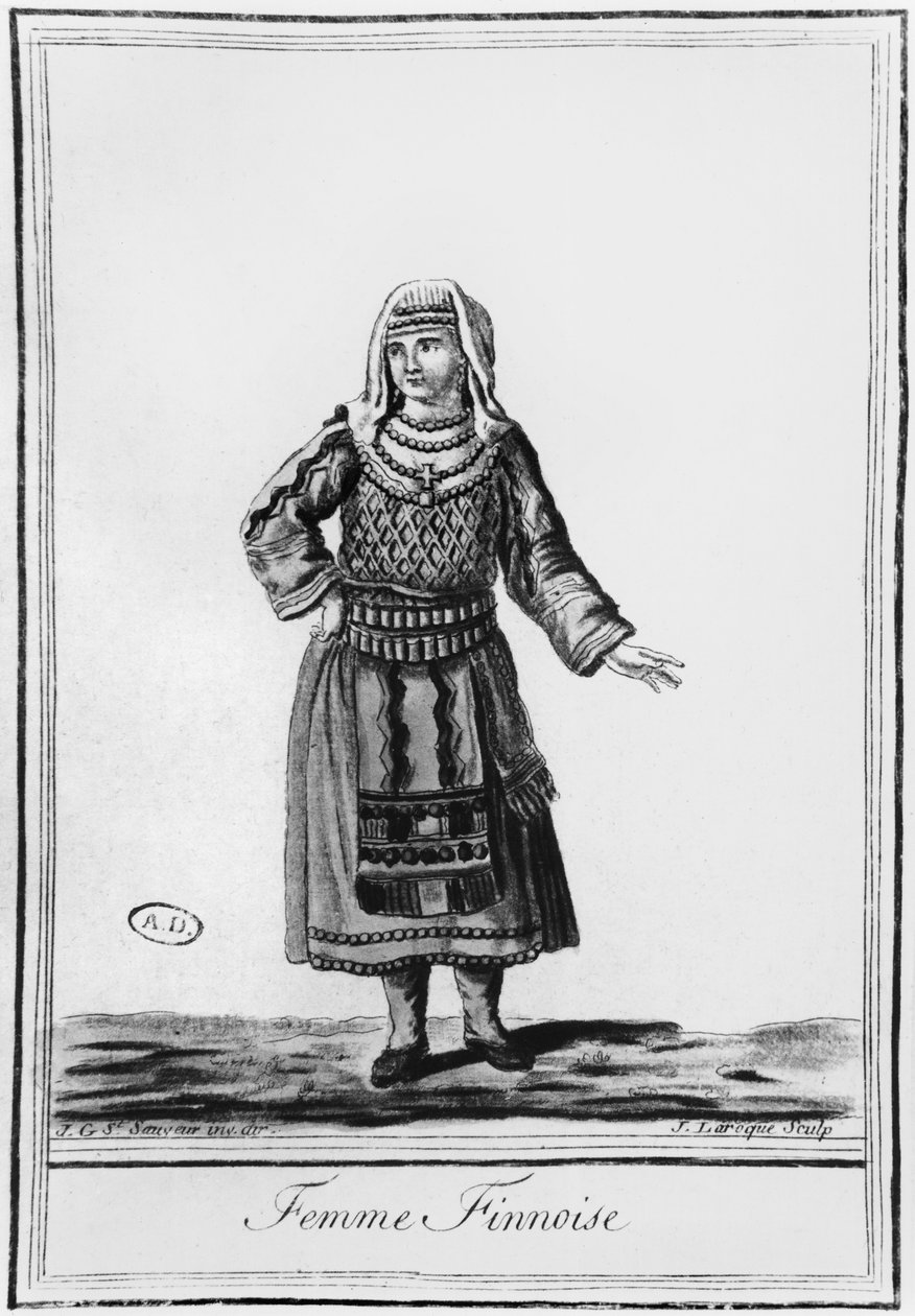 Finn nő népviseletben, J. Laroque metszetében alkotó: Jacques Grasset de Saint Sauveur