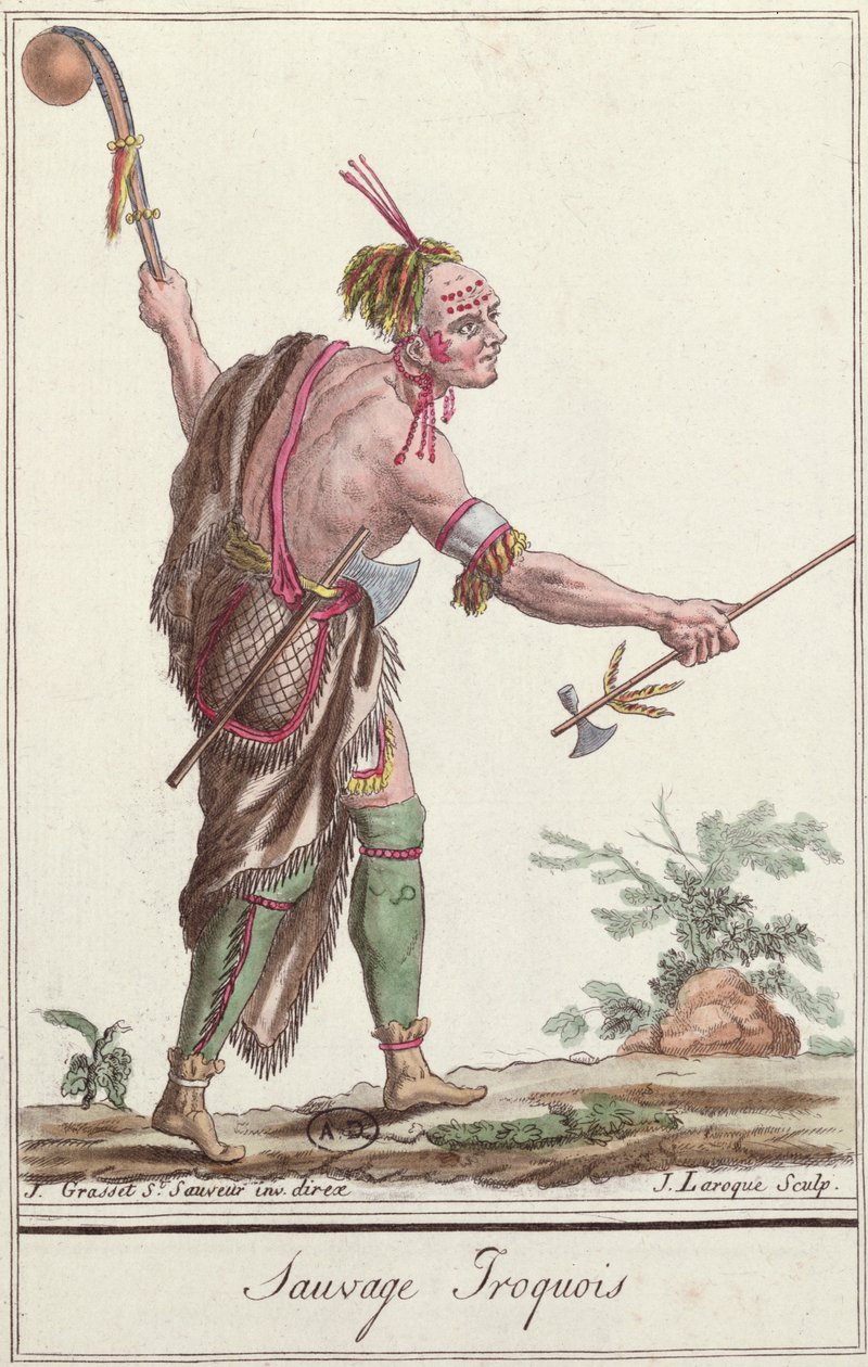 Iroquois Savage, az „Encyclopedie des Voyages”-ből, J. Laroque metszete, 1796 alkotó: Jacques Grasset de Saint Sauveur