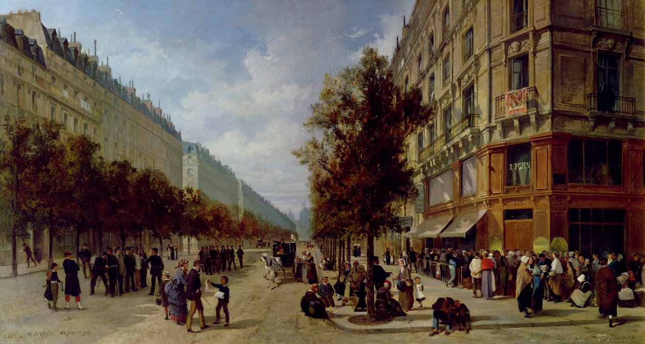 Párizs ostroma. Sorbaállás egy élelmiszerbolt ajtajánál, 1870 alkotó: Jacques Guiaud