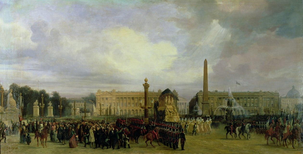 Napóleon hamvai hazatérésének szertartása 1840-ben: A Cortege belép a Place de la Concorde-ra, 1840 után alkotó: Jacques Guiaud