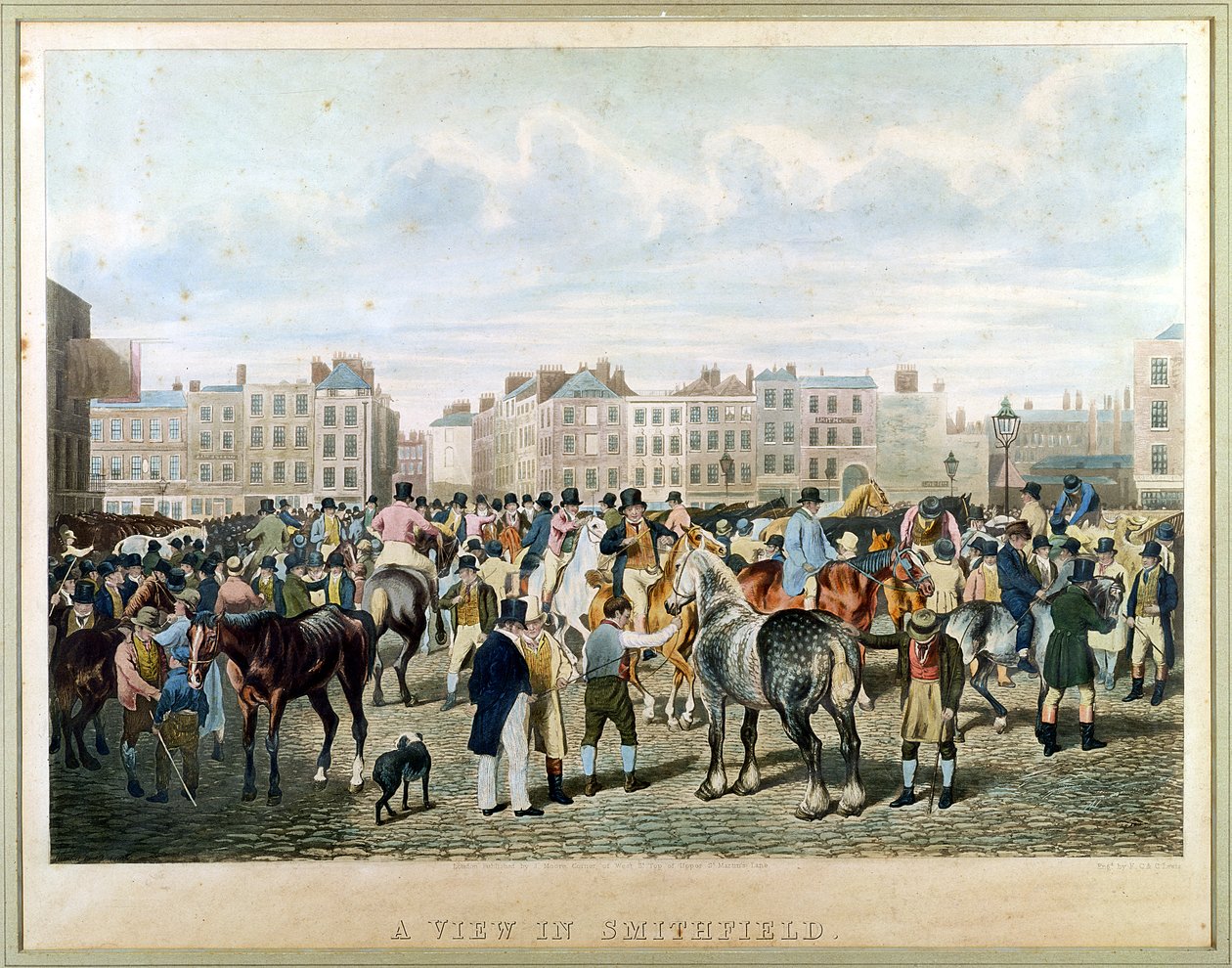 Kilátás Smithfieldben, amelyet F.C. vésett und C. Lewis (színes metszet) alkotó: Jacques Laurent Agasse