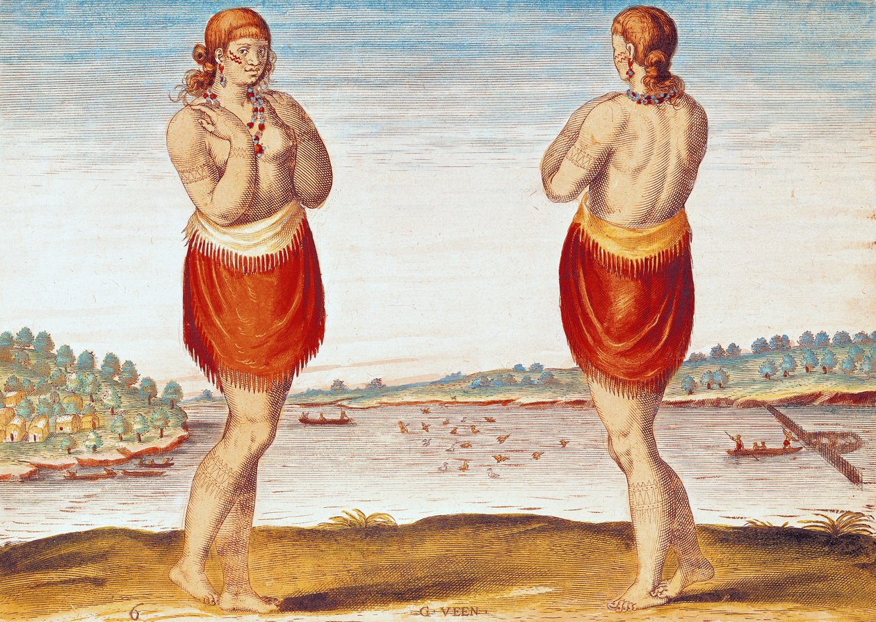 Fiatal nemesasszony Secotonból, az "Admiranda Narratio..."-ból, metszett: Theodore de Bry (1528-88) 1585-88 (színes metszet) alkotó: Jacques Le Moyne