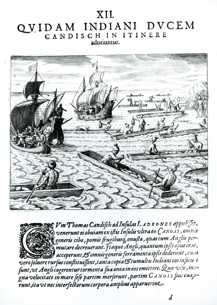 Thomas Cavendish expedíciója, „Americae”-ból, írta és vésette Theodore de Bry (1528-98) 1593 alkotó: Jacques Le Moyne
