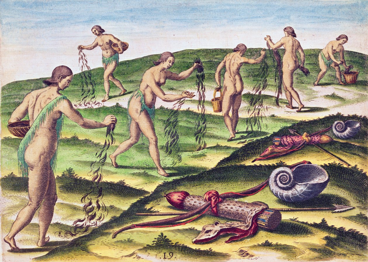 Theodore de Bry (1528-98) metszett Brevis Narratio című művéből, „Hogyan sirnak a nők a temetőben”, 1591-ben Frankfurtban jelent meg. alkotó: Jacques Le Moyne