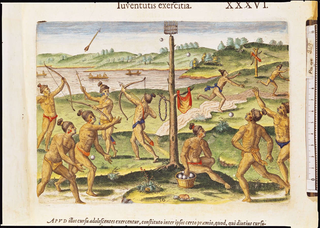 Indians Training for War, a "Brevis Narratio..."-ból, metszett: Theodore de Bry (1528-98) 1591 alkotó: Jacques Le Moyne