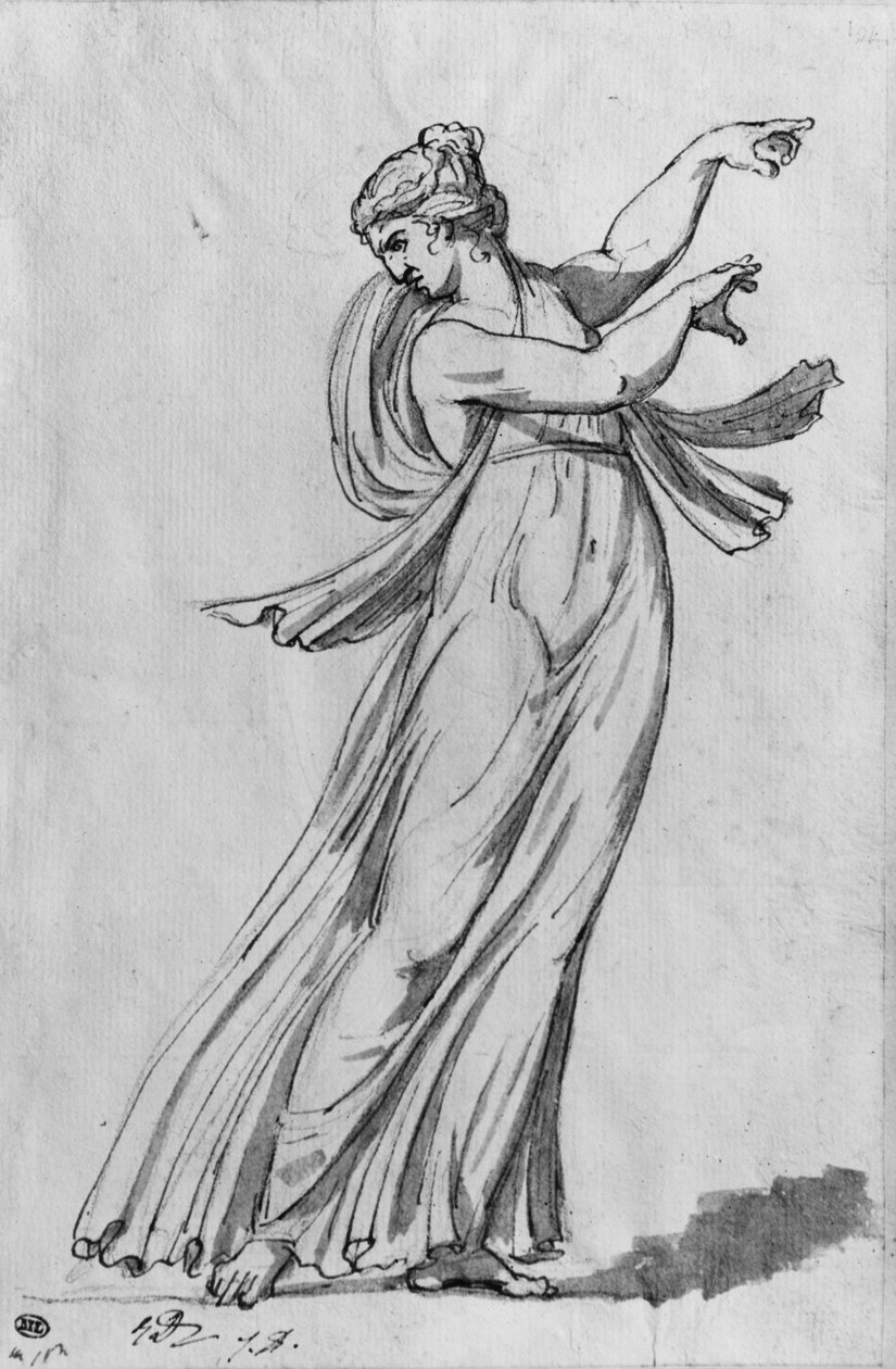 Bacchante (toll és fekete tinta, szürke mosás és pierre noire papíron) alkotó: Jacques Louis David