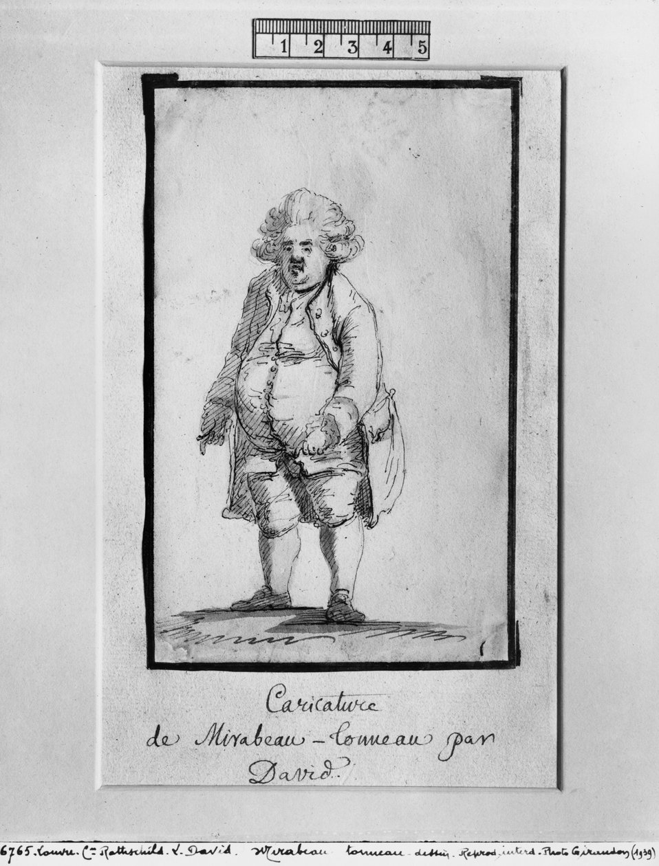 Andre Boniface Louis of Riqueti, Mirabeau vikomtja, becenevén Mirabeau-Tonneau karikatúra (toll és barna tinta és szürke mosás papíron) alkotó: Jacques Louis David