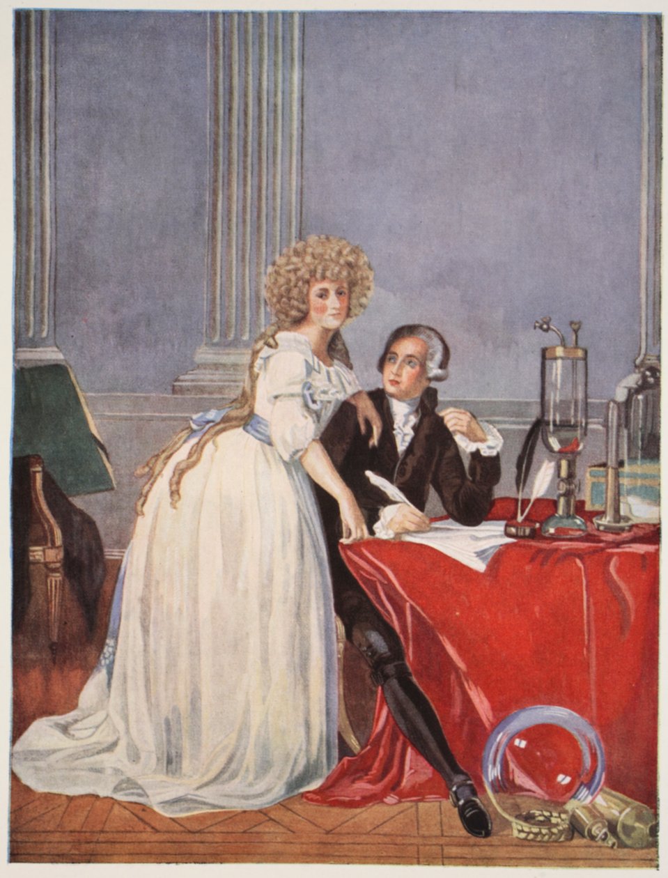 Lavoisier és felesége, Boris Mestchersky († 1957) másolata, illusztráció a „Histoire de la Nation Francaise”, Sciences, I. és II. kötetből, Gabriel Hanotaux (1853-1944), 1924 alkotó: Jacques Louis David