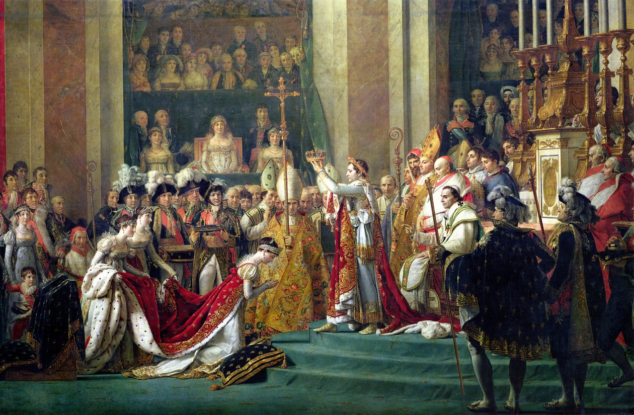 Napóleon császár (1769-1821) felszentelése és Jozefin császárné (1763-1814) megkoronázása, 1804. december 2., részlet a központi tábláról, 1806-7. alkotó: Jacques Louis David