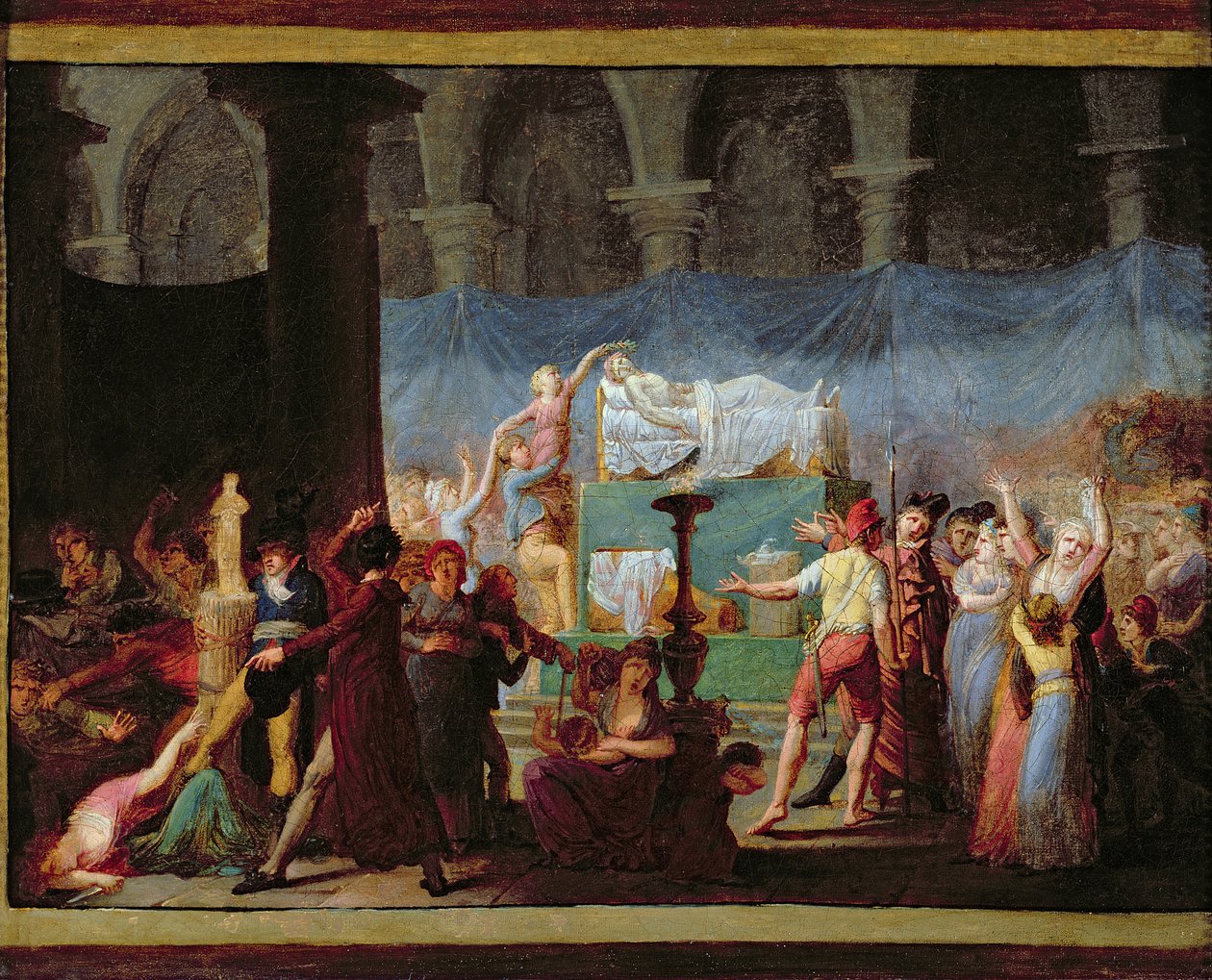 Marat temetése a Cordeliers ókori templomában, 1793. július 16. alkotó: Jacques Louis David