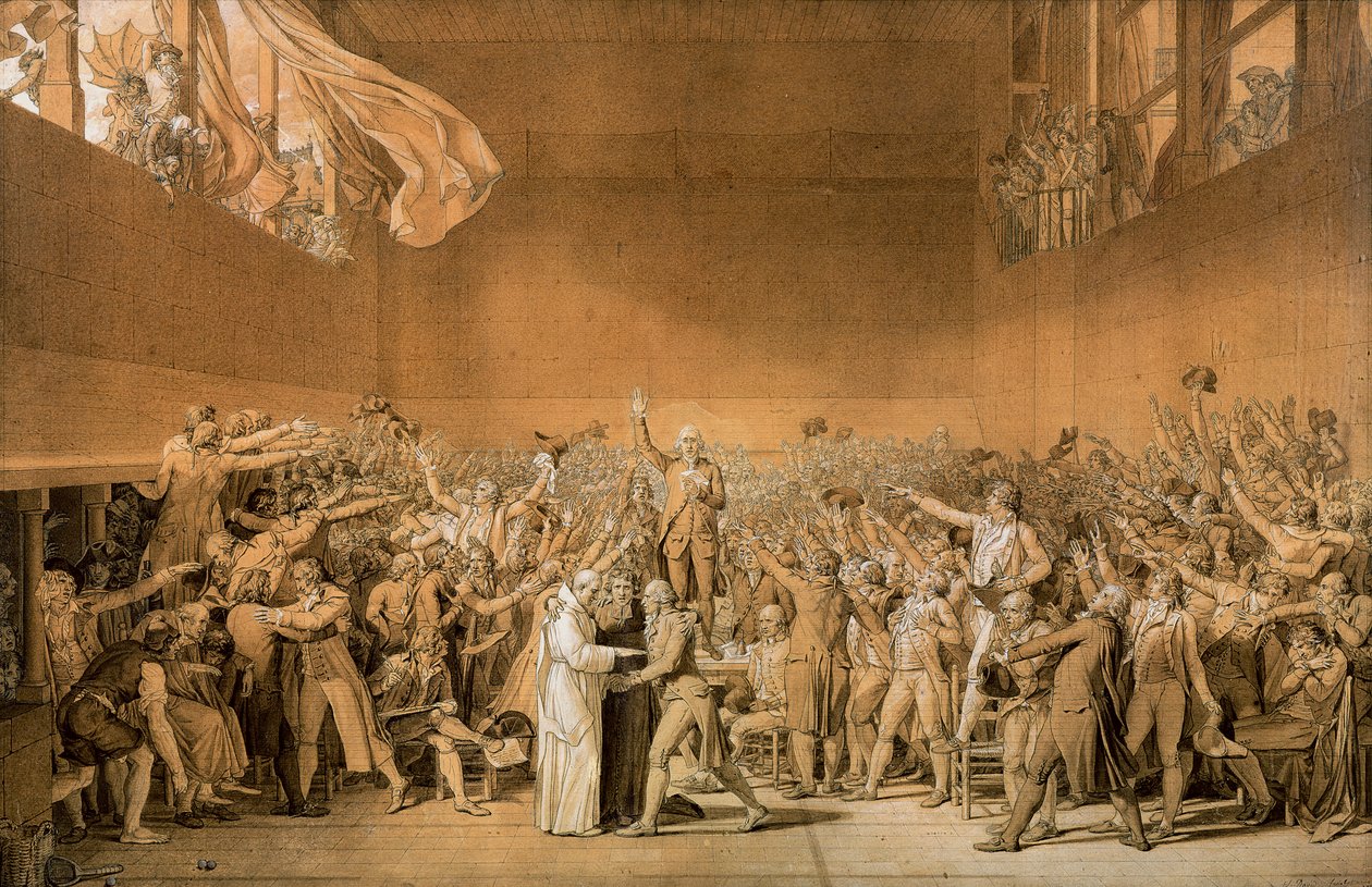 A teniszpálya esküje, 1789. június 20., 1791. (a papíron fehér színű kiemelésekkel kimosott toll) (lásd még: 14667) alkotó: Jacques Louis David