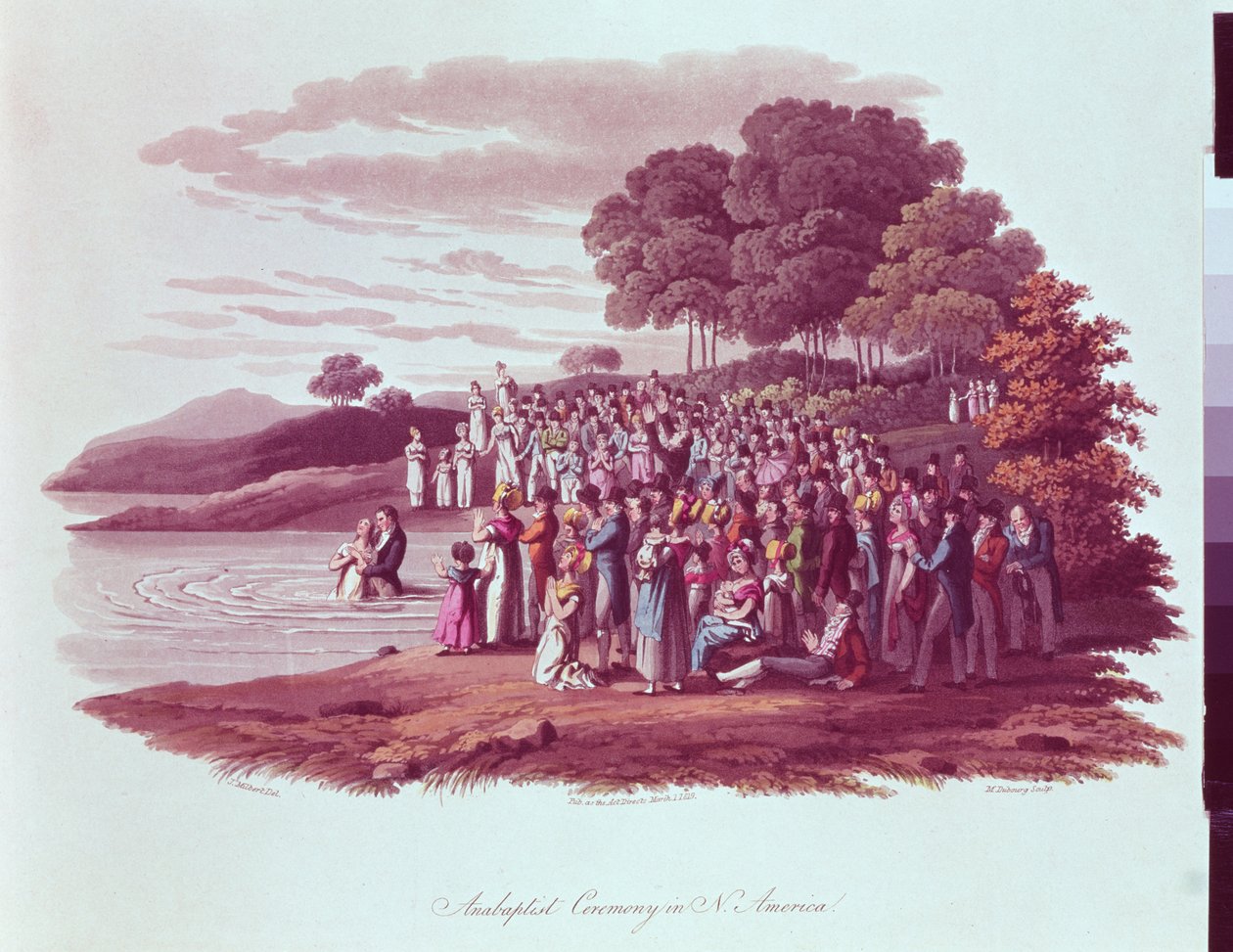 Anabaptista szertartás Észak-Amerikában, M. Dubourg metszete, 1819 alkotó: Jacques Milbert