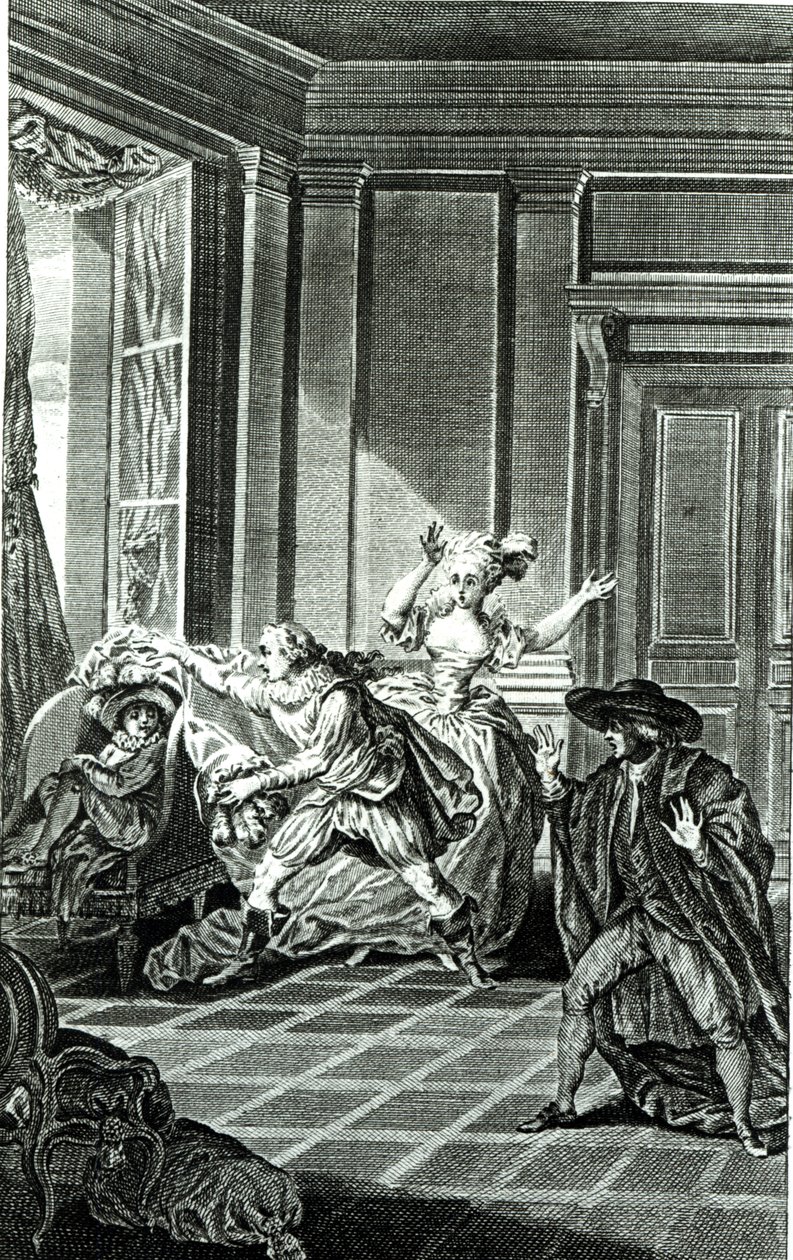 Jelenet Pierre-Augustin Caron de Beaumarchais (1732-99) „Figaro házassága” I. felvonásából, Claude Nicolas Malapeau (1755-1803) metszete 1785 alkotó: Jacques Philippe Joseph de Saint Quentin