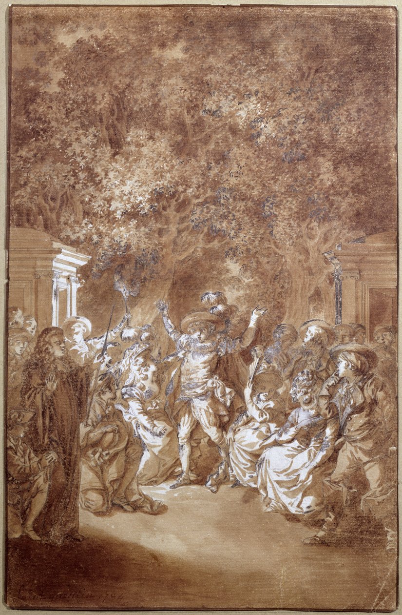 Jelenet Pierre-Augustin Caron de Beaumarchais (1732-99) Figaro házassága című művéből, 1785 alkotó: Jacques Philippe Joseph de Saint Quentin