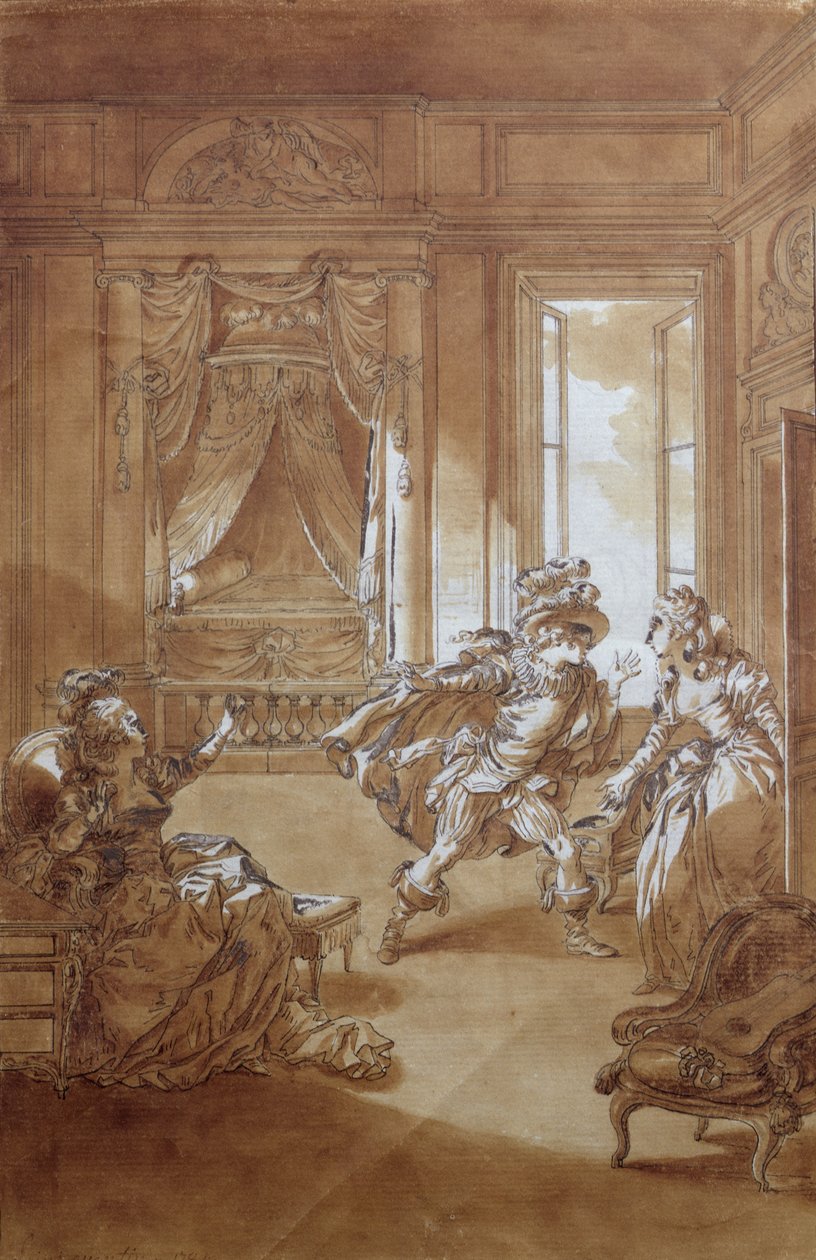 "Meg fogom ölni...", jelenet Pierre-Augustin Caron de Beaumarchais (1732-99) "Figaro házassága" című művének II. felvonásából, 1785 alkotó: Jacques Philippe Joseph de Saint Quentin