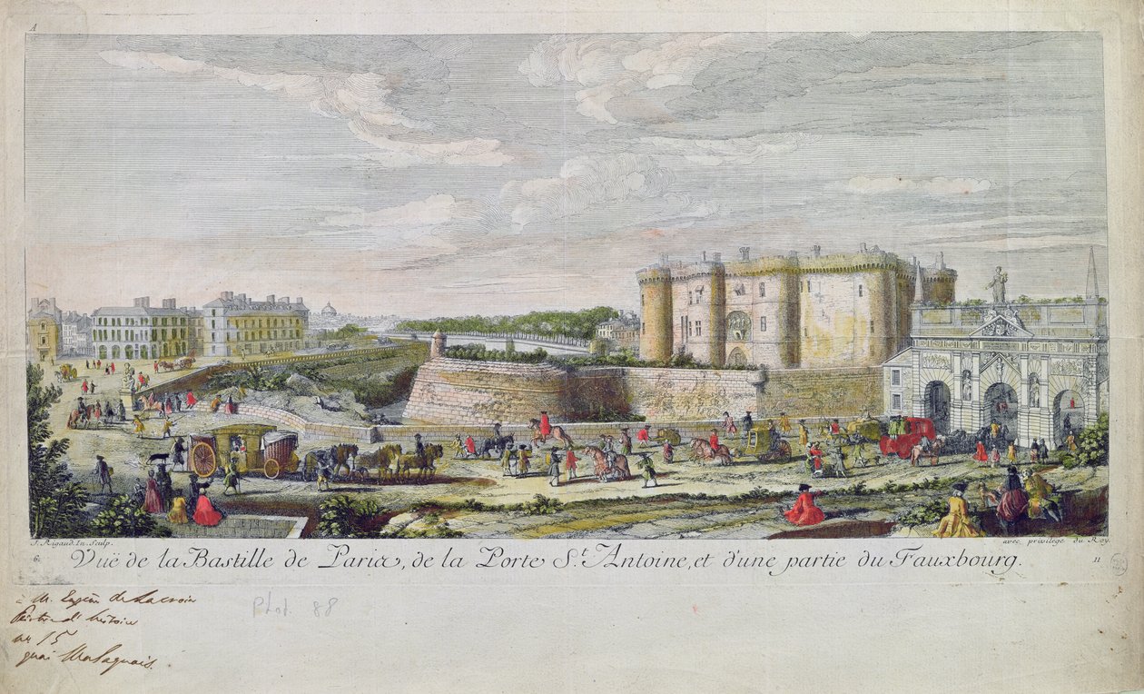 Kilátás a Bastille-ra és a Porte Saint-Antoine-ra alkotó: Jacques Rigaud