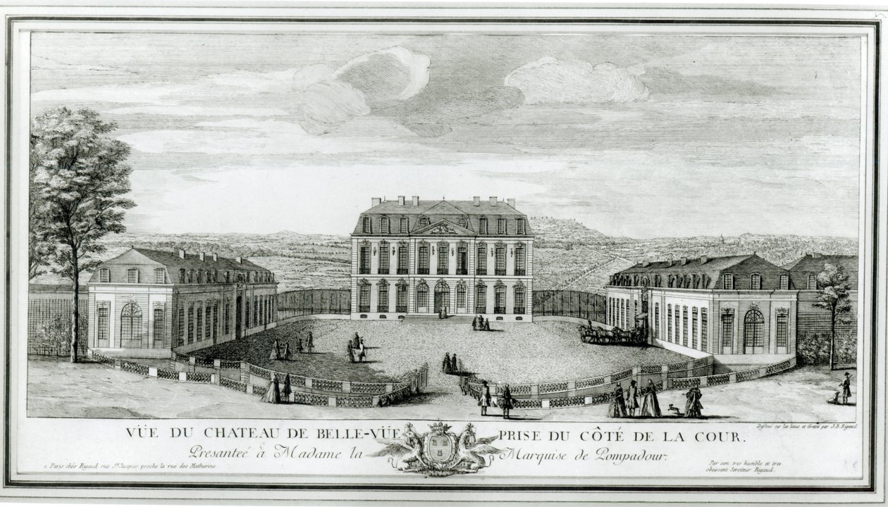Kilátás a Bellevue-kastély udvari homlokzatára, 1750 körül alkotó: Jacques Rigaud
