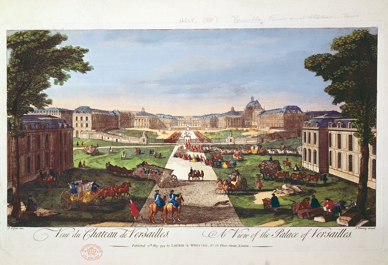 Kilátás a Versailles-i palotára, 1794 (színes metszet) alkotó: Jacques Rigaud