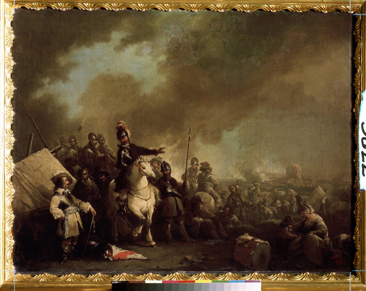 ""A katonai tábor az ostrom alatt"" (Katonai tábor az ostrom alatt) Jacques Courtois dit le Bourguignon festménye (1621-1676) 17. századi Állami Szabadtéri Múzeum Carskoje Selo, Szentpétervár alkotó: Jacques Courtois