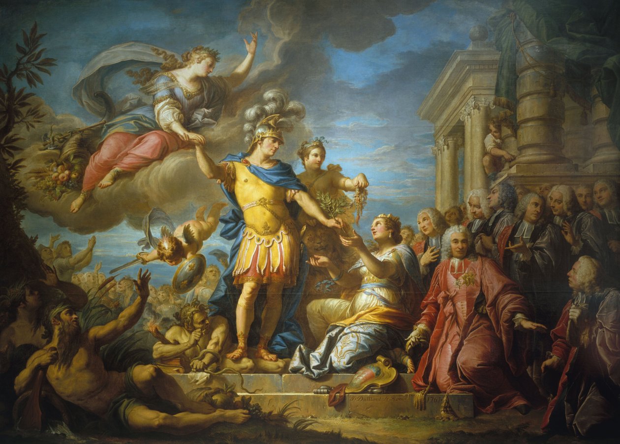 Allegória az Aix-la-Chapelle-i béke február 13-i közzétételének tiszteletére alkotó: Jacques (1701 81) Dumont