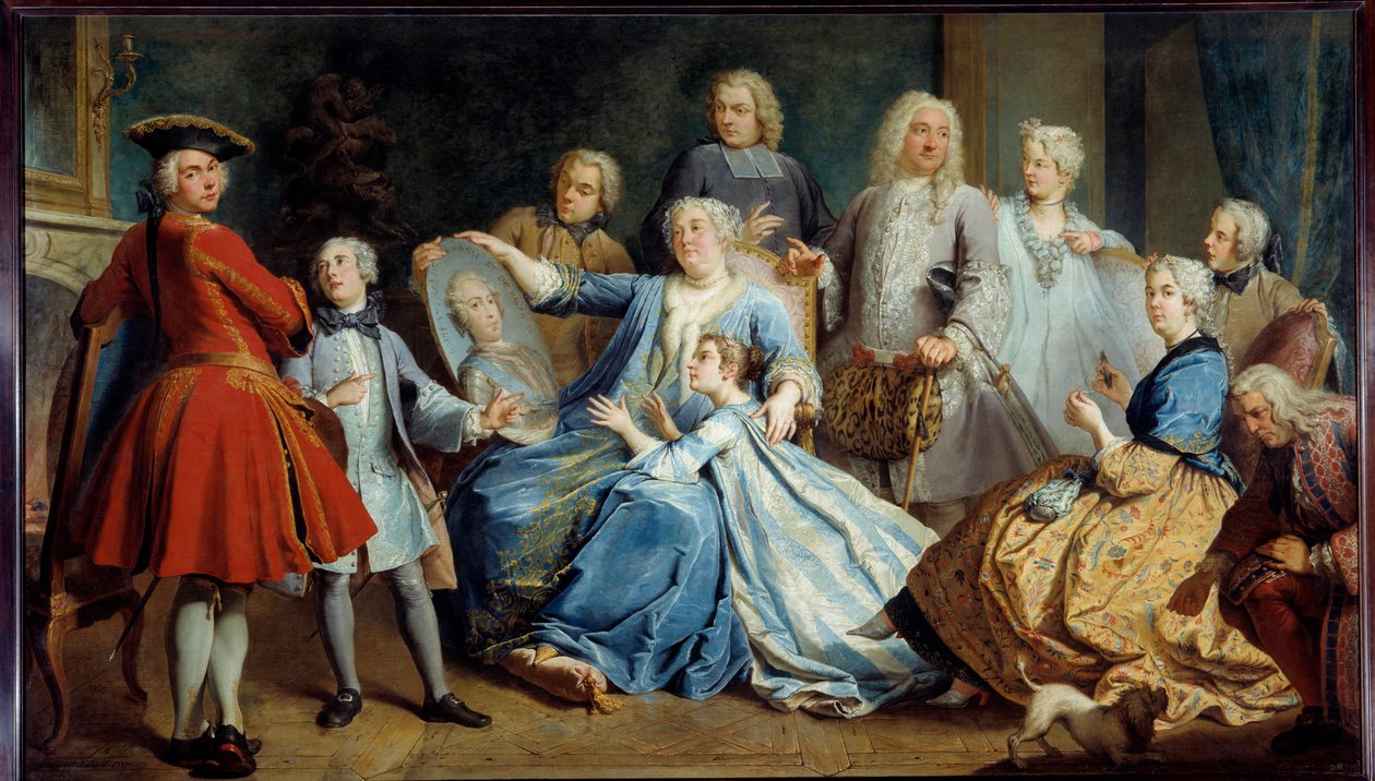 Madame Mercier, XV. Lajos ápolónőjének portréja, családjával körülvéve. Jacques Dumont festménye, dit le Romain (1701-1781) alkotó: Jacques  Dumont