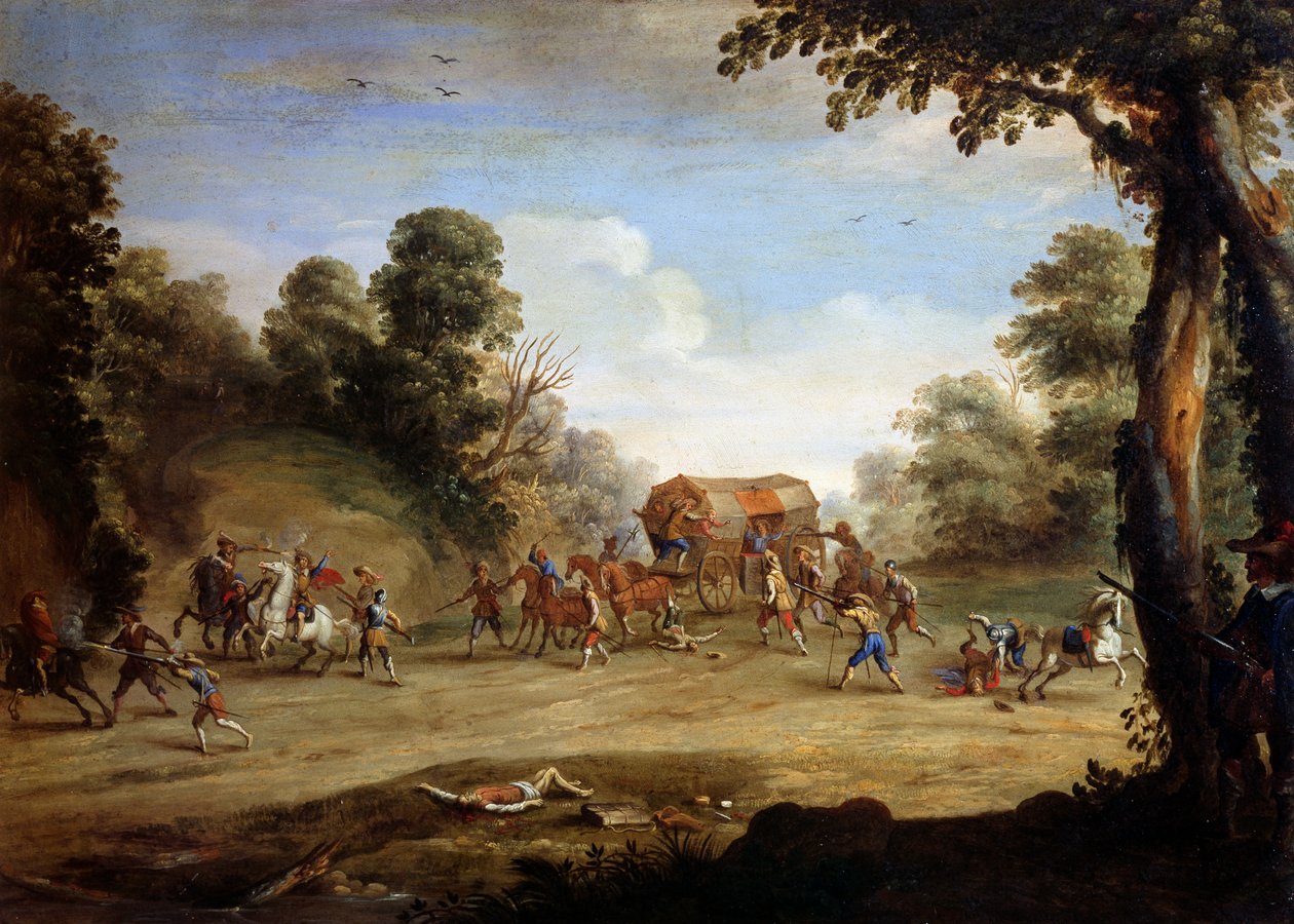 Katona élete, kocsi kirúgása (olaj, réz) alkotó: Jacques (after) Callot