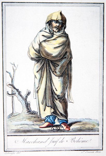 Egy csehországi zsidó kereskedő, az „Encyclopedie des Voyages”-ből, L. F. Labrousse metszete alkotó: Jacques (after) Grasset de Saint Sauveur